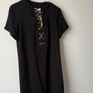 Black Short Sleeve Dress with Lace-Up Detail
